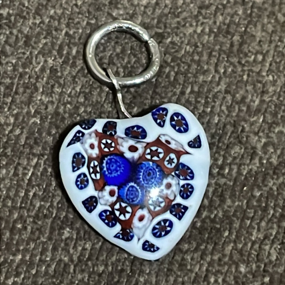 .925 Sterling MILLE FIORI HEART PENDANT real solid Silver Fine Jewelry ITALY